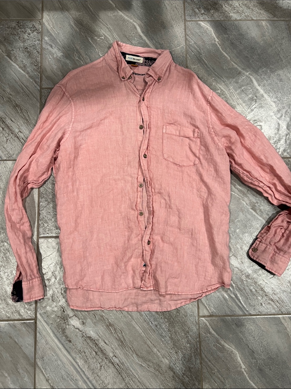 Tailor Vintage Pink Linen Casual Button-Down Shirt